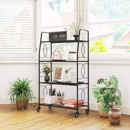 Outsunny 4-Tier Metal Plant Stand, Heavy Duty Ladder Shelf Potted Plants Display Rack with Lockable Wheels