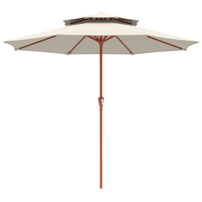 Outsunny 2.7 m Garden Parasol with Double Top Outdoor Market Table Umbrella with Crank System, Cream White--ChewyGames-ChewyGames