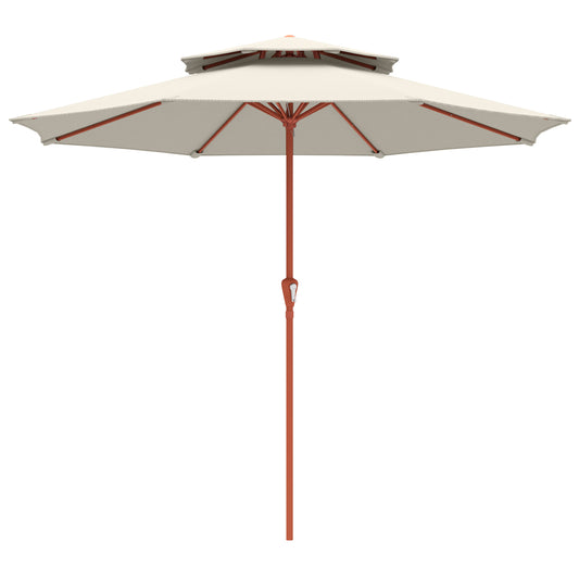 Outsunny 2.7 m Garden Parasol with Double Top Outdoor Market Table Umbrella with Crank System, Cream White--ChewyGames-ChewyGames