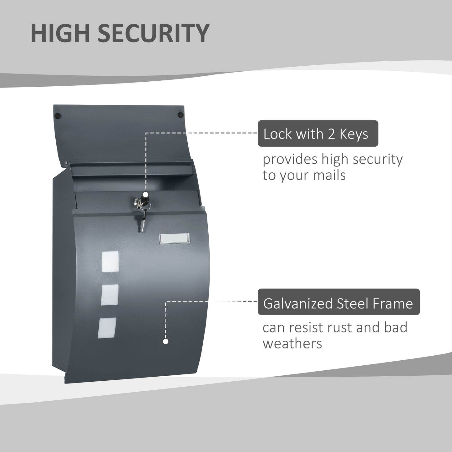 HOMCOM Wall Mounted Letter Box, Weatherproof Post Box for Outside Wall, Modern Mailbox with 2 Keys and Nameplate, Anthracite Grey--ChewyGames-ChewyGames