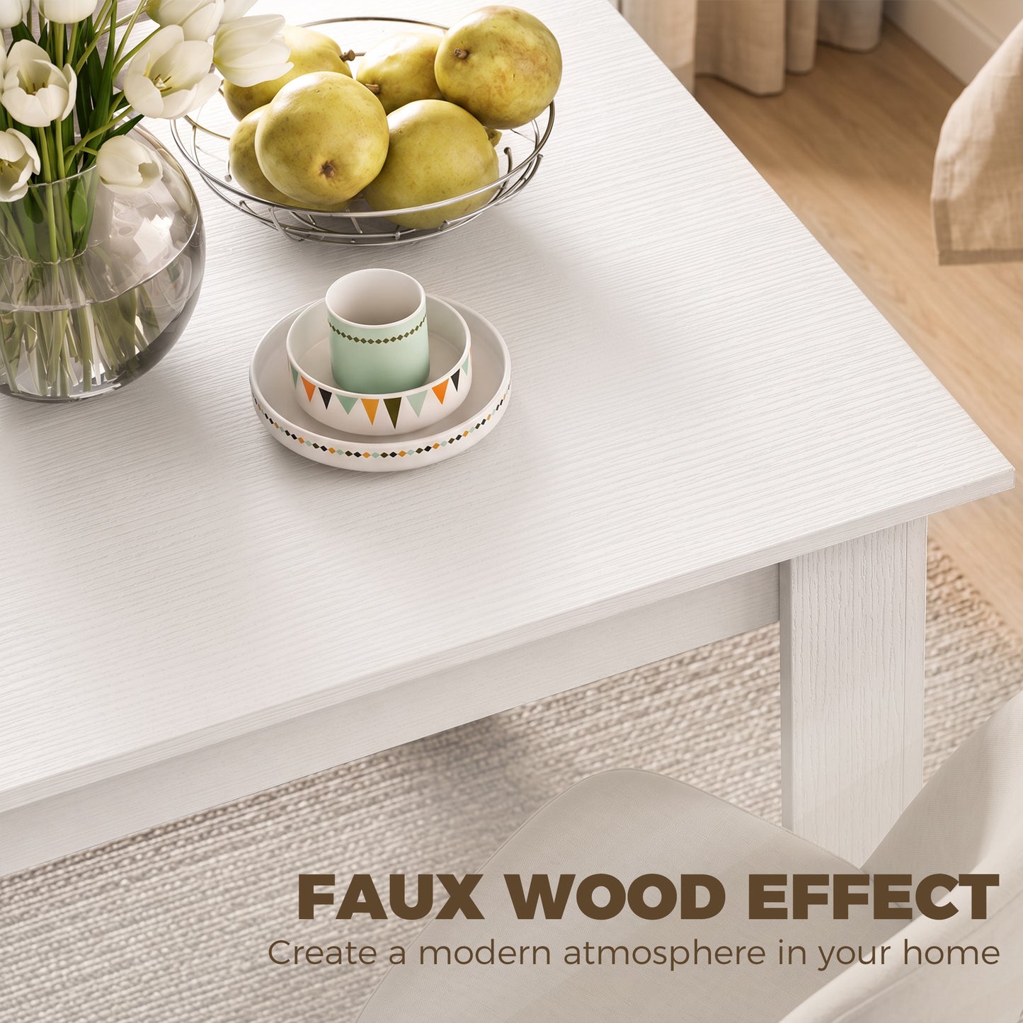 HOMCOM Square Dining Table, Modern Small Dining Table with Wood Effect, Space Saving, Non-slip Foot Pads, White