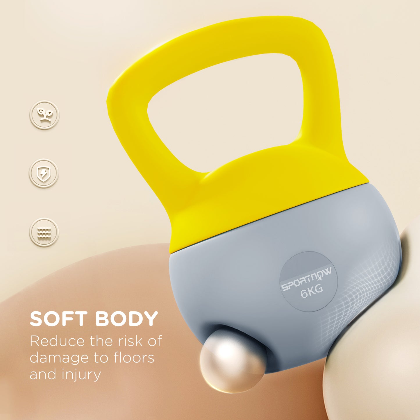 SPORTNOW 6KG Soft Kettlebell, Kettlebell with Non-Slip Handle for Home Gym, Weight Lifting, Strength Training, Yellow/Grey