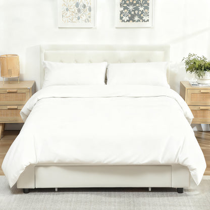 HOMCOM Double Ottoman Bed Frame, with Front Drawer - Cream-Beds & Bed Frames-ChewyGames-ChewyGames