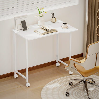 HOMCOM Small Folding Desk, with Wheels - White Wood-Effect