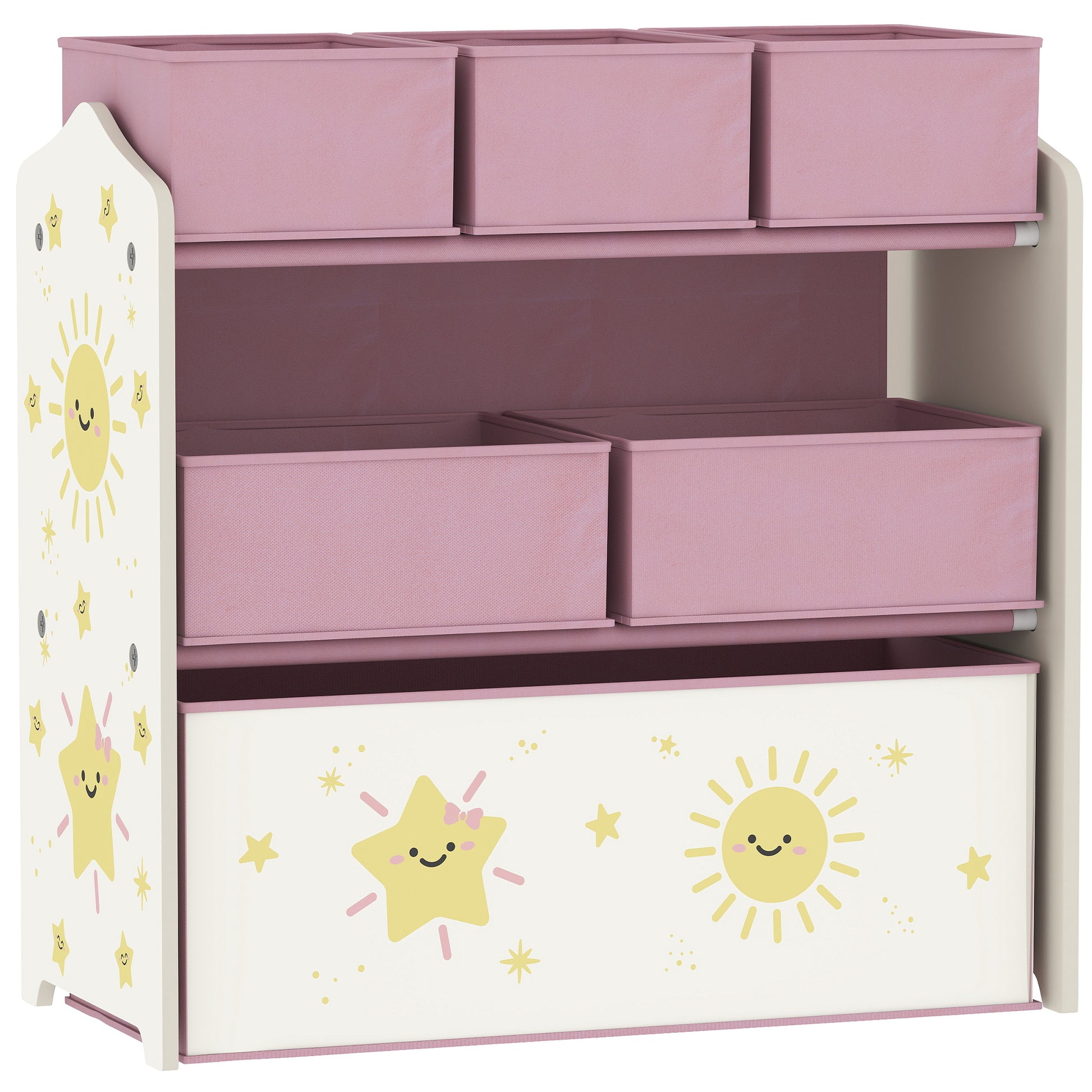 AIYAPLAY Kids Toy Storage Units, 3-Tier Toy Organiser Shelf with 6 Removable Boxes for Kids, Bedroom, Playroom, Pink--ChewyGames-ChewyGames