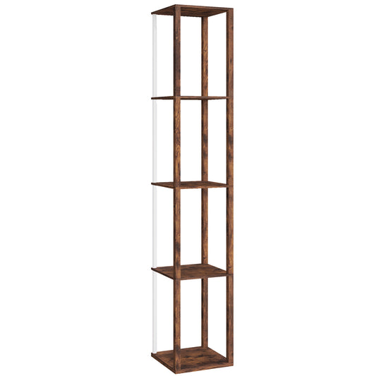 HOMCOM RGB LED Floor Lamp with Shelves, Modern Dimmable Standing Lamp with Remote Control, Adjustable Brightness & Speed for Living Room, Bedroom, Office, Rustic Brown