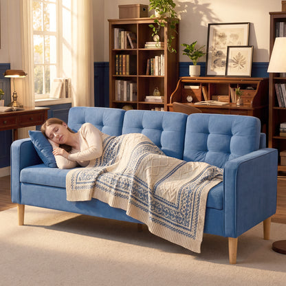 HOMCOM 3 Seater Sofa, 169cm Couch with Hidden Storage, Wood Legs, Blue