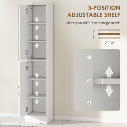 kleankin Tall Bathroom Cabinet with Mirror and Adjustable Shelf - High Gloss White