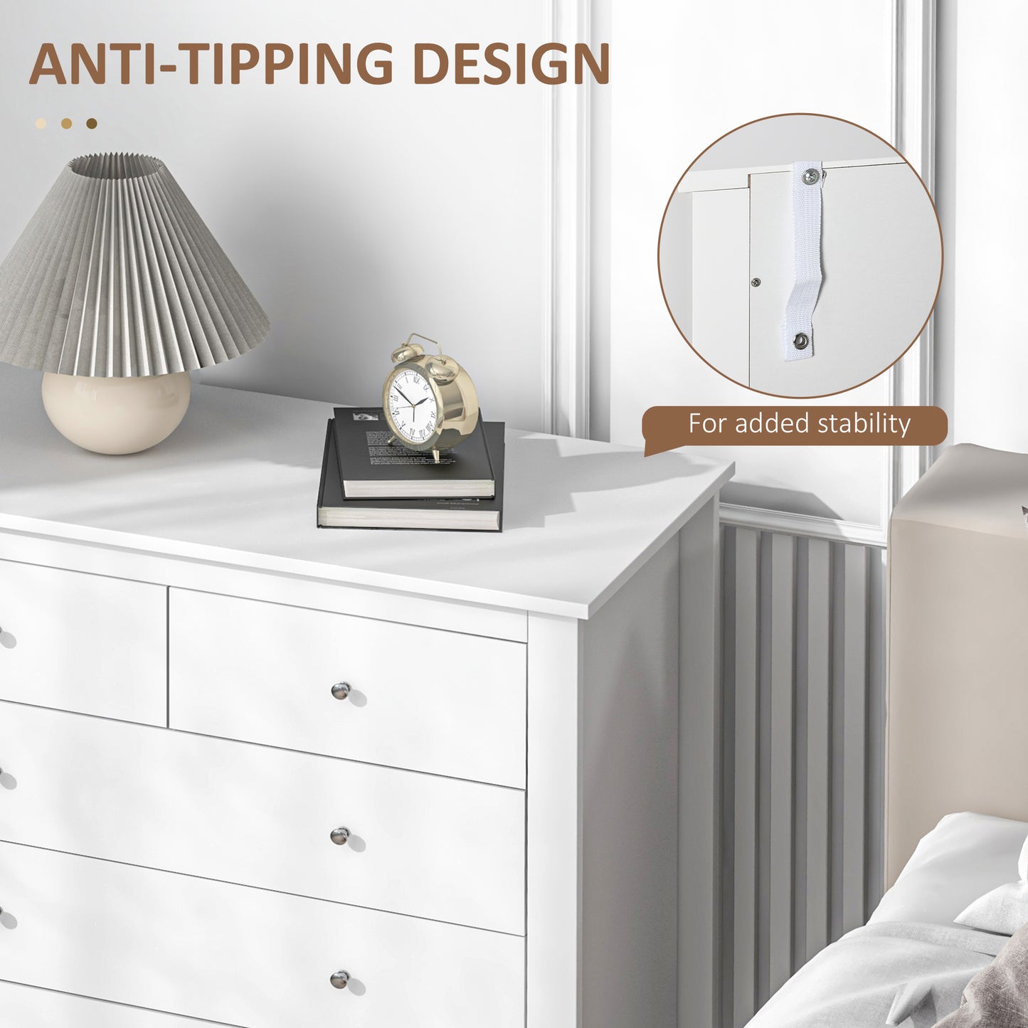HOMCOM 5 Drawer Dresser for Bedroom, Modern Chest of Drawers, Wide Storage Unit for Living Room, Hallway, Closet, White