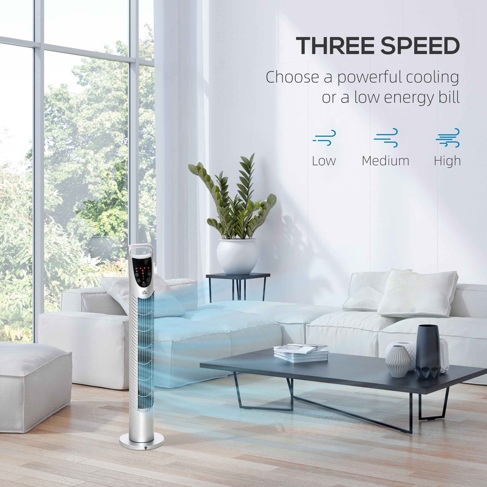 HOMCOM 31 Inch Bladeless Oscillating Tower Fan with 70° Oscillation, Remote Control, 7.5H Timer, 3 Speed 3 Modes, Electric Floor Standing Cooling Fan for Home Bedroom Office, Silver--ChewyGames-ChewyGames