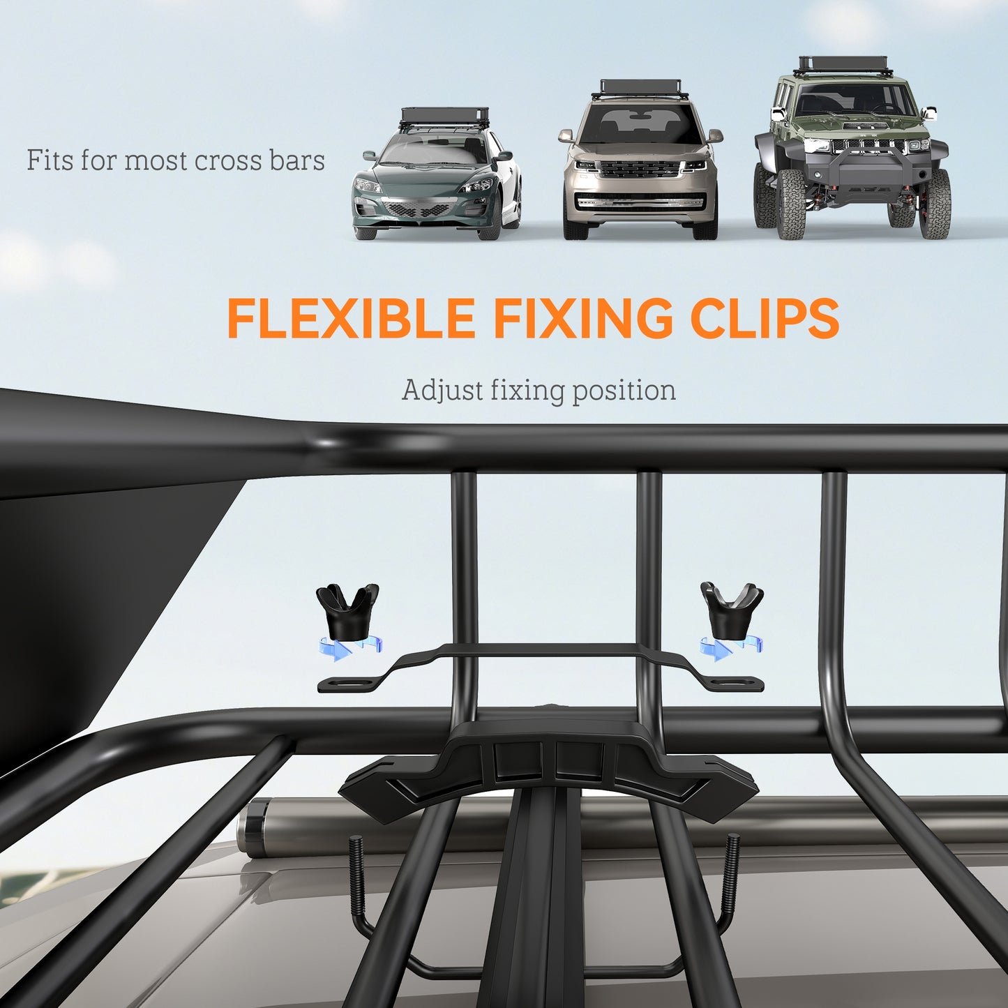 HOMCOM Universal Roof Rack Basket Tray, 90.7 kg Steel Car Rooftop Luggage Cargo Carrier Holder with Wind Fairing, Side Rails for SUVs, Pickups, Sedans, Off-Road Vehicles, 110.5 x 99.5 x 18.5 cm, Black