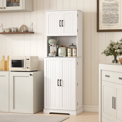 HOMCOM 181.5 cm Freestanding Storage Cabinet, Tall Kitchen Cupboard with Adjustable Shelves, 8 Door Spice Racks, White