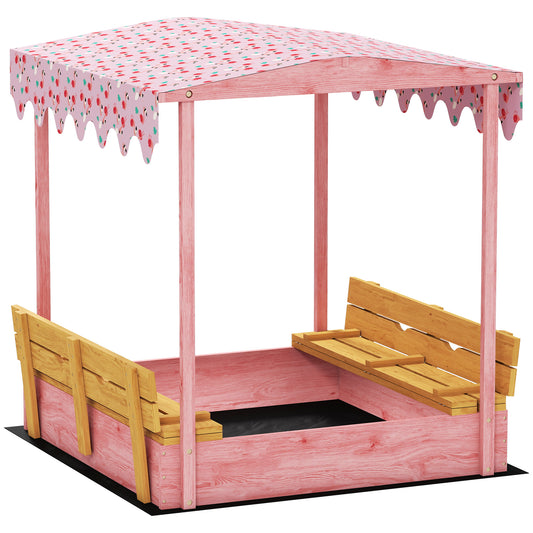AIYAPLAY Wooden Sandbox with Lid, Flamingos Print Canopy, Kids Outdoor Sand Pit with Foldable Bench Seats, Bottom Liner, Pink-Sandboxes-ChewyGames-ChewyGames