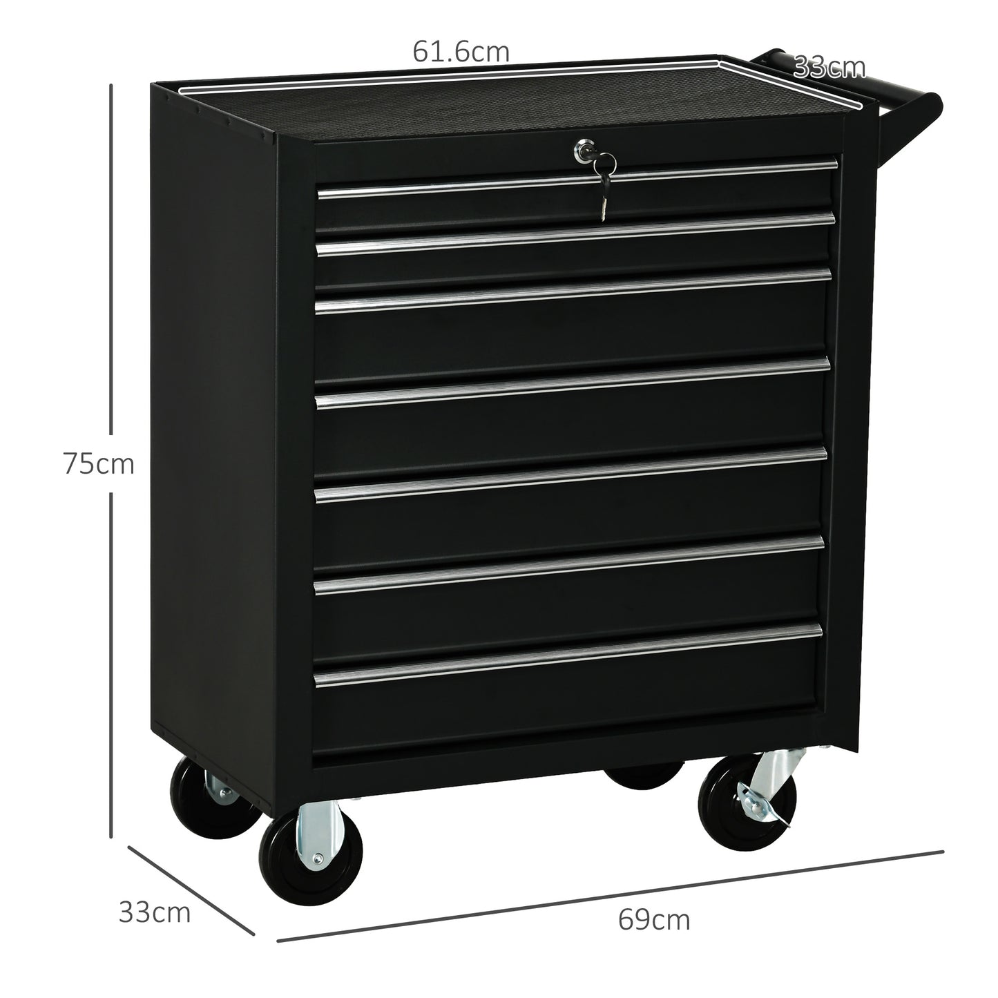 DURHAND 7-Drawer Tool Box on Wheels, Lockable Tool Cabinet with EVA Pat & Ball Bearing, Matte Black--ChewyGames-ChewyGames