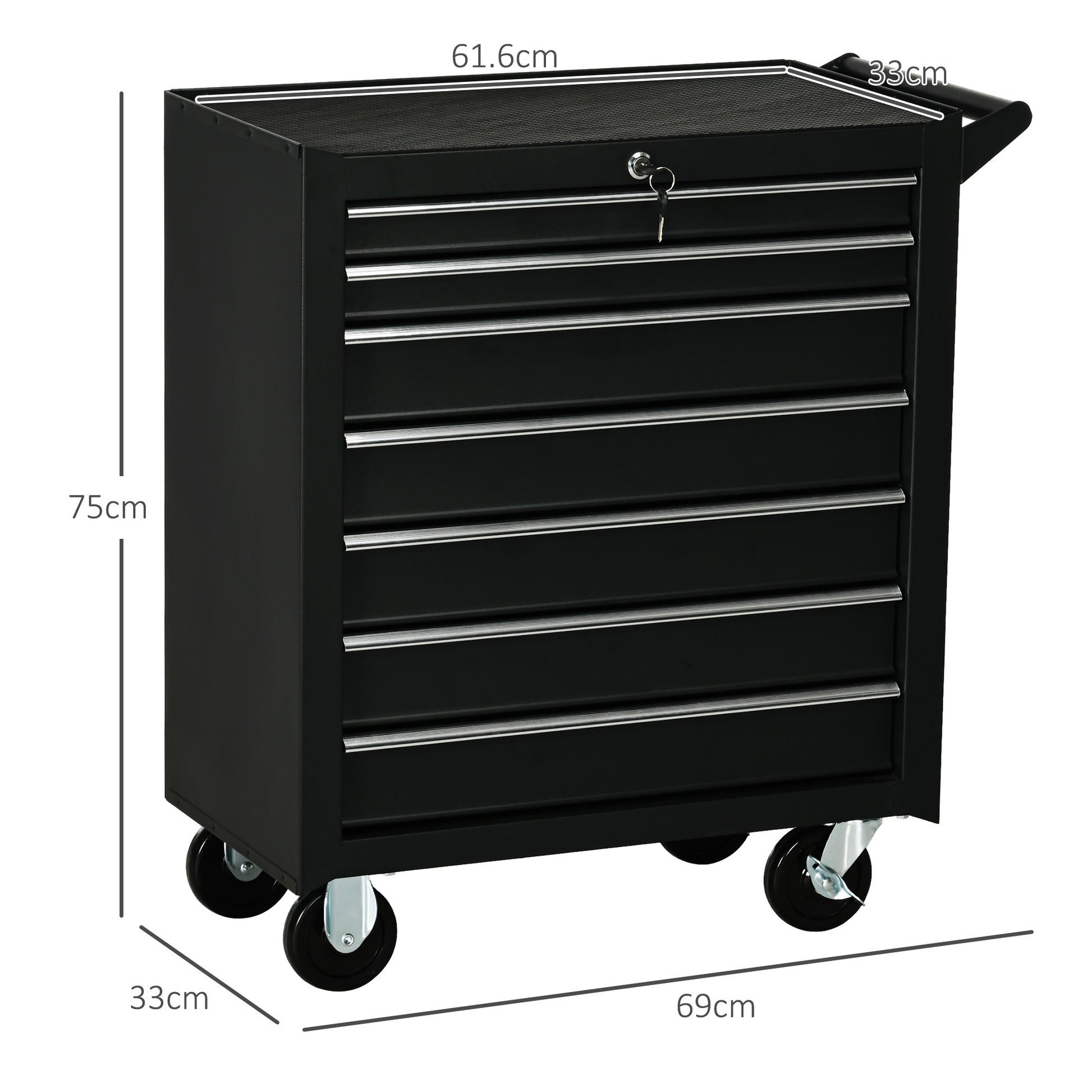 DURHAND 7-Drawer Tool Box on Wheels, Lockable Tool Cabinet with EVA Pat & Ball Bearing, Matte Black--ChewyGames-ChewyGames