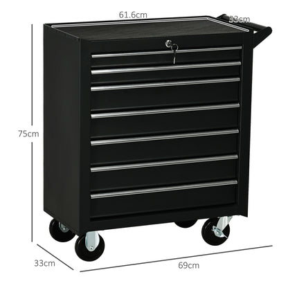 DURHAND 7-Drawer Tool Box on Wheels, Lockable Tool Cabinet with EVA Pat & Ball Bearing, Matte Black--ChewyGames-ChewyGames