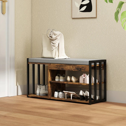 HOMCOM Shoe Storage Bench w/ Seat, Upholstered Entryway, 3 Shelves Brown