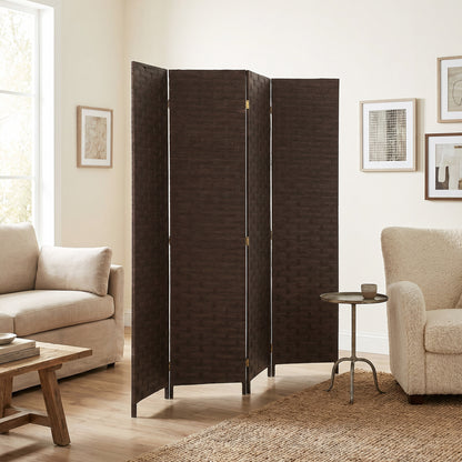 HOMCOM Wave Fibre Freestanding Folding Privacy Screen Panels, Room Divider, Dark Brown