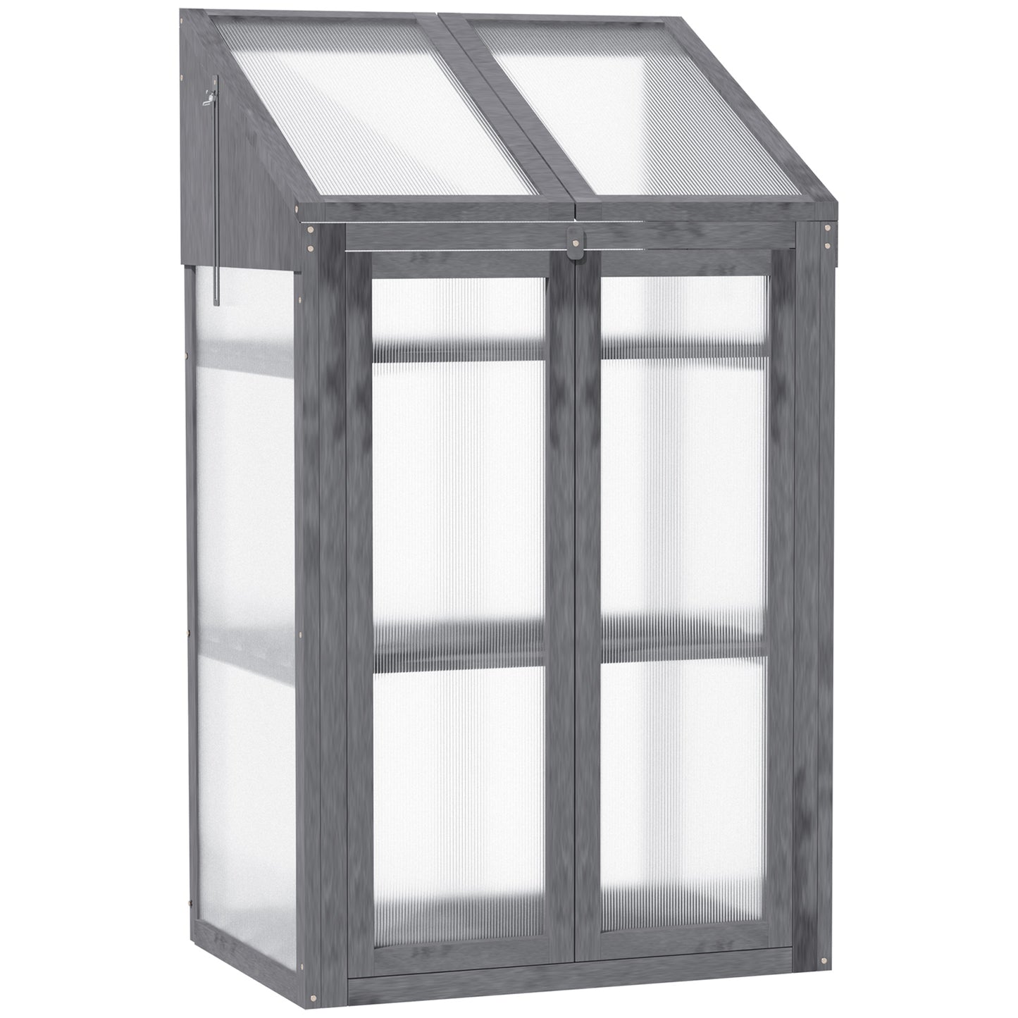 Outsunny Wooden Cold Frame Polycarbonate Greenhouse with Openable Top Cover and Double Door, Grow House for Flower, Vegetable and Plants, 70 x 50 x 120cm, Grey