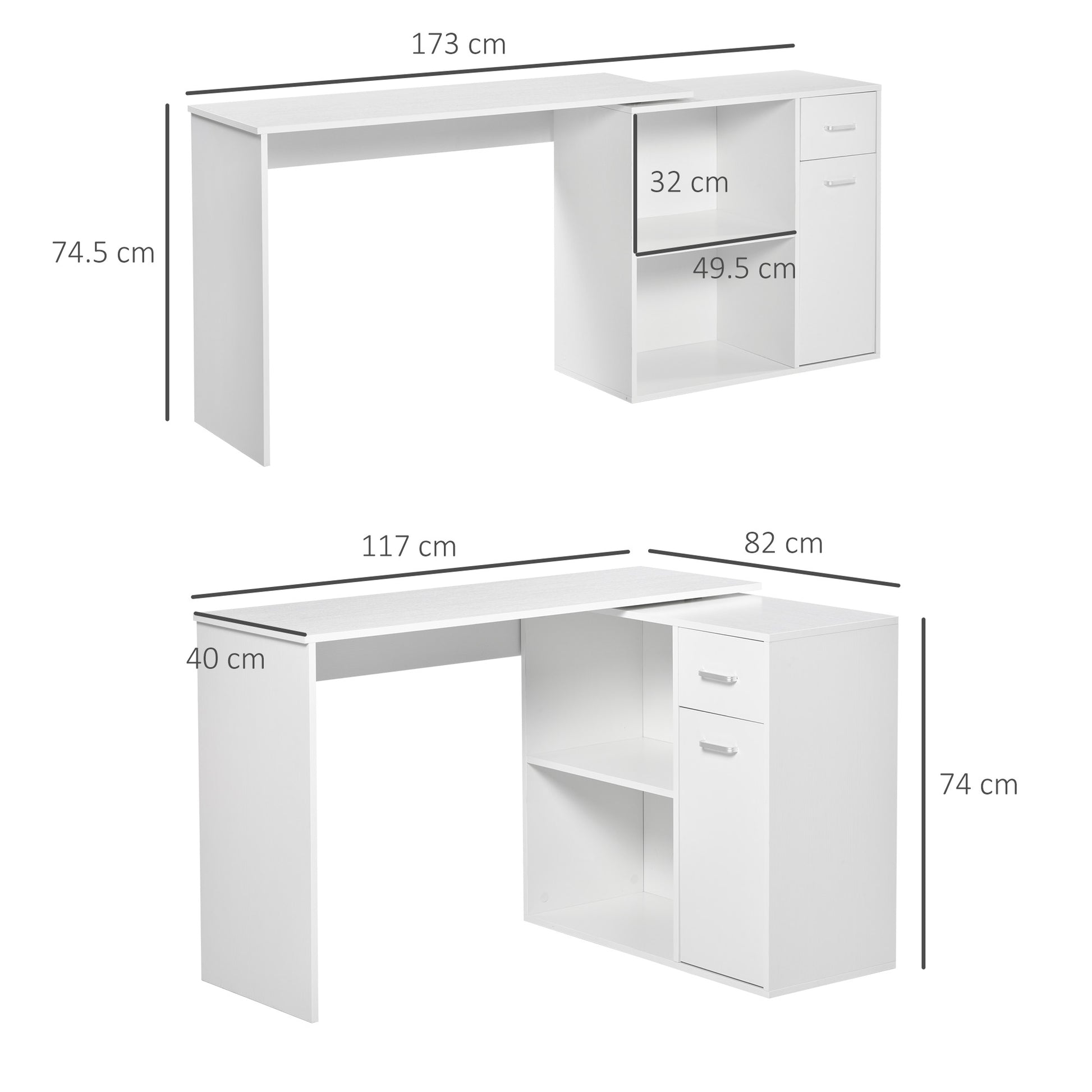 HOMCOM L-Shaped Desk, Corner Computer Desk, Adjustable Study Table with Storage Shelf, Drawer and Cabinet, Workstation for Home Office, White Wood Grain--ChewyGames-ChewyGames