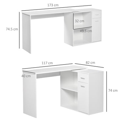 HOMCOM L-Shaped Desk, Corner Computer Desk, Adjustable Study Table with Storage Shelf, Drawer and Cabinet, Workstation for Home Office, White Wood Grain--ChewyGames-ChewyGames