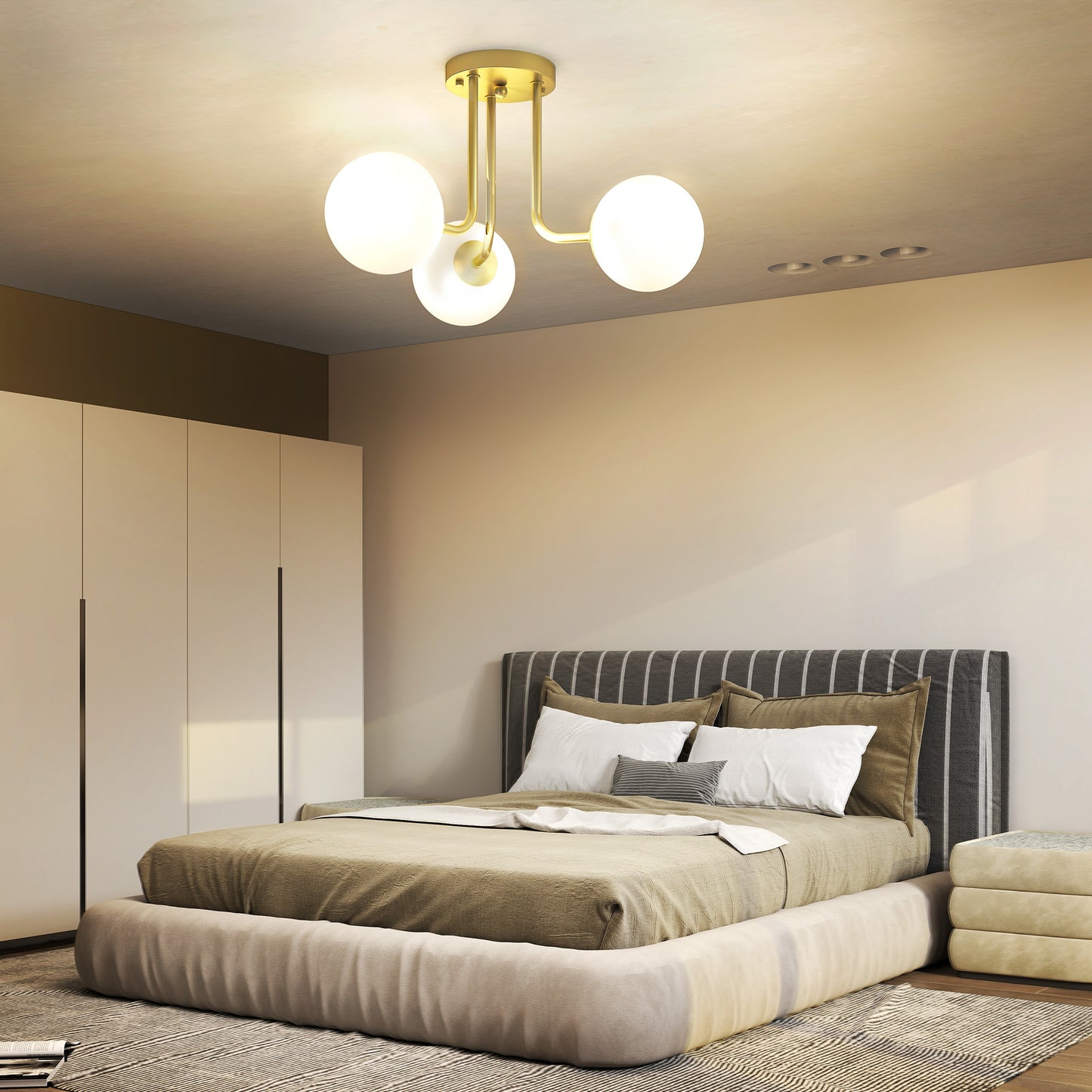 HOMCOM LED Ceiling Light with Globe Shades, Modern 3-Light Ceiling Light with G9 Sockets for Living Room, Bedroom, Dining Room, Bulbs Not Included, Gold Tone