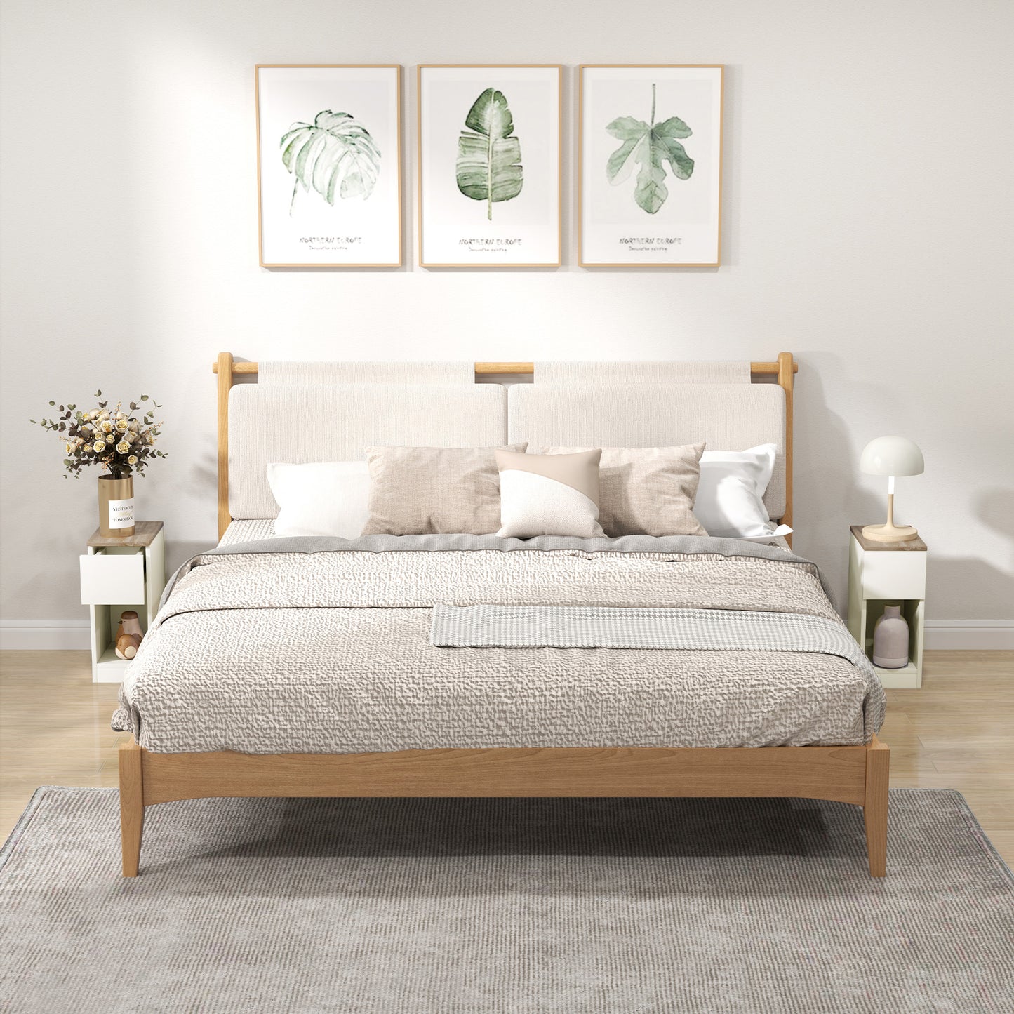 HOMCOM Set of Two Modern Storage Bedside Tables - Cream White