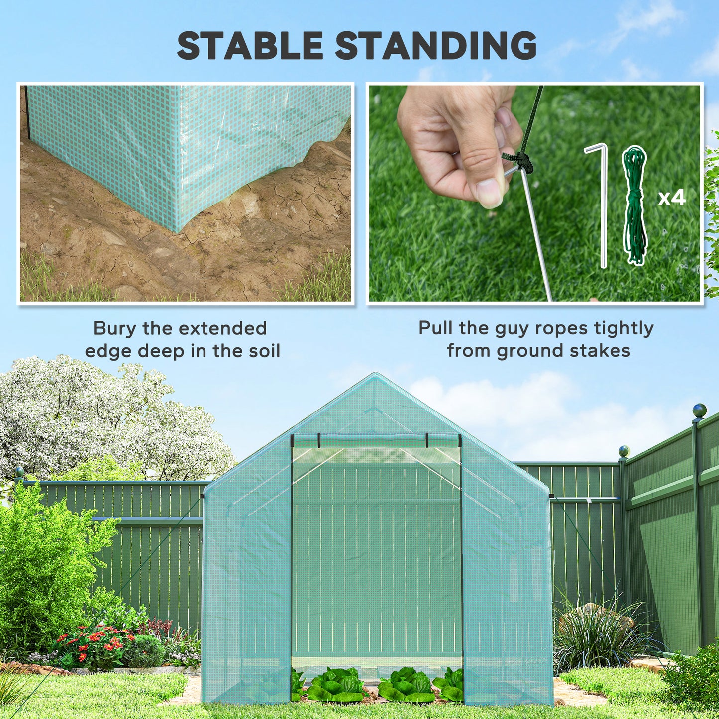 Outsunny Polyethylene Walk-in Polytunnel Greenhouse, 2 x 3(m), Green
