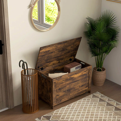 HOMCOM Storage Chest, Modern Storage Trunk with 2 Safety Hinges and Cut-out Handles, Wooden Toy Box for Living Room, Entryway, 76 x 40 x 48 cm, Rustic Brown