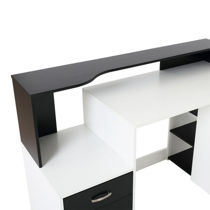 HOMCOM Computer Desk with Drawers and Storage Shelves, Office Desk Writing Table with Printer Stand, Large Workstation for Study Play Work Home Office, 137 x 55 x 92cm, Black and White