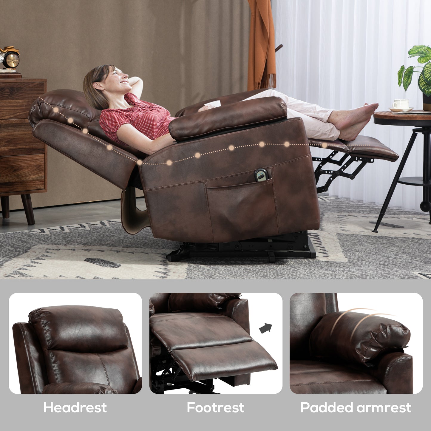 HOMCOM Faux Leather 70° Electric Riser Recliner Chair, Dark Brown