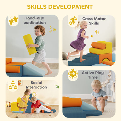 AIYAPLAY 9-Piece Soft Play Set, Kids Soft Play Foam Blocks with Detachable Cover for Climbing and Crawling
