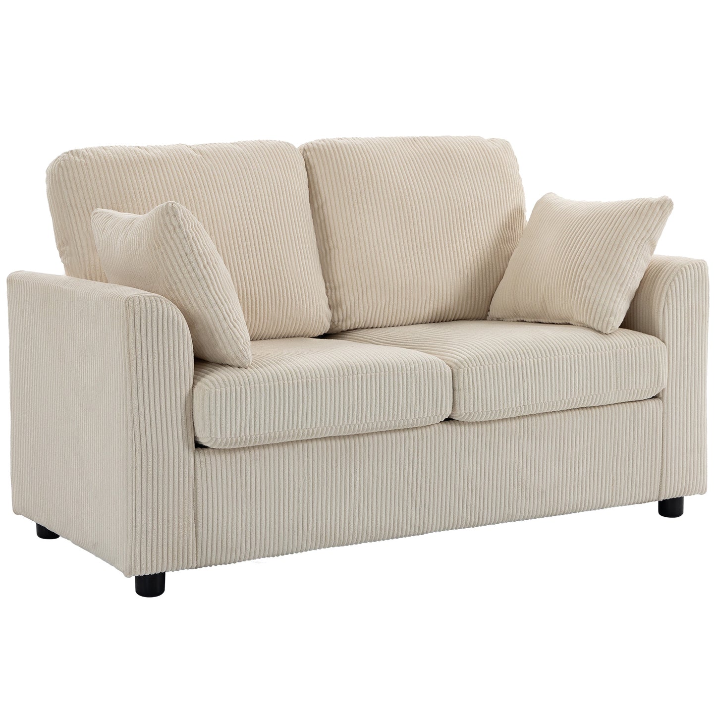 HOMCOM 2 Seater Sofa, Corduroy Small Couch with Spring Cushion, Wide and Deep Seat, Beige
