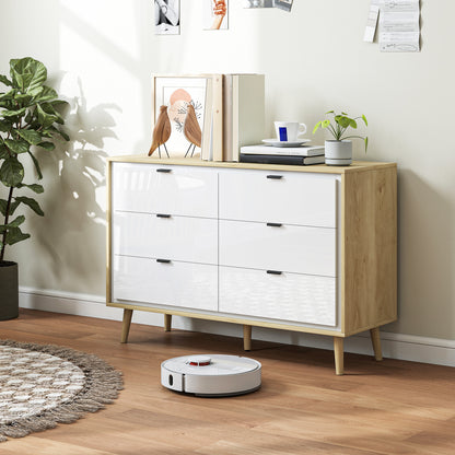 HOMCOM Storage Cabinet, Chest of Drawers with 6  Drawers and 5 Legs for Bedroom,  High Gloss White