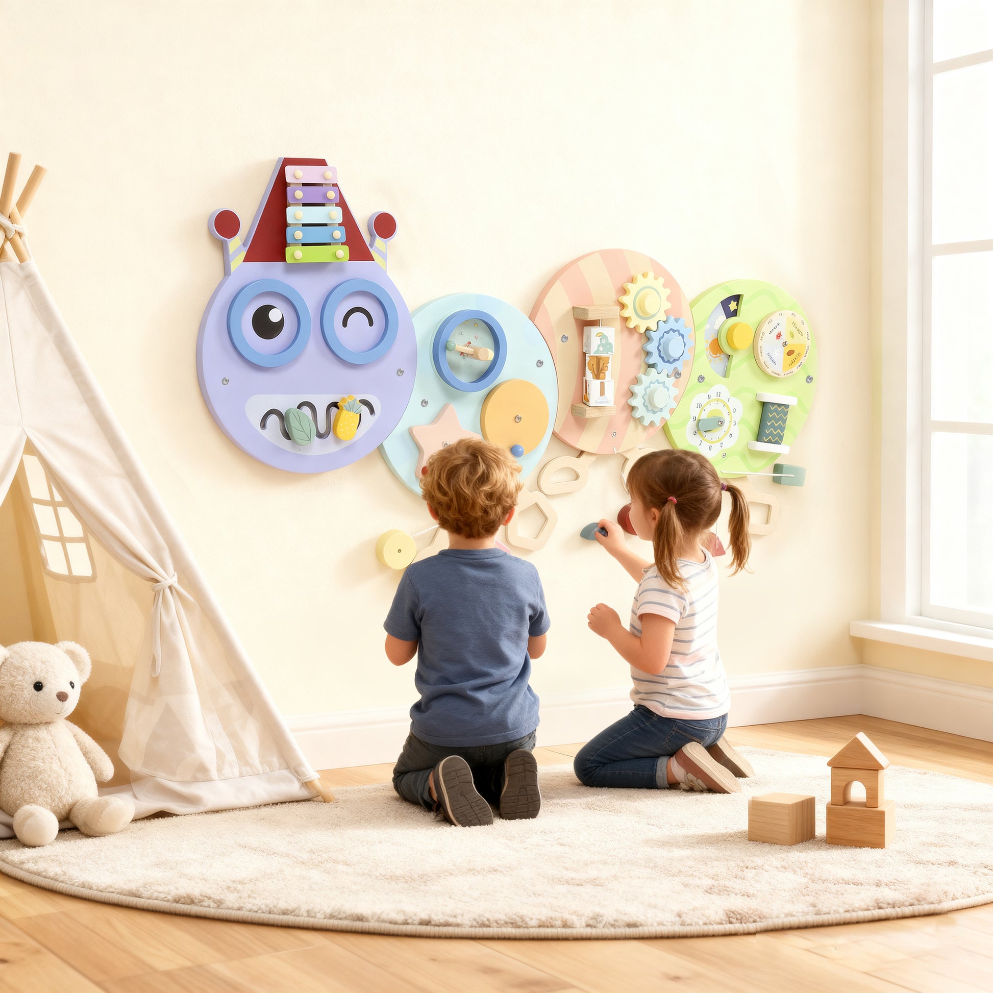 AIYAPLAY Caterpillar Busy Board with 7 Activities, for Nursery, Playroom, Home, for 3+ Years--ChewyGames-ChewyGames