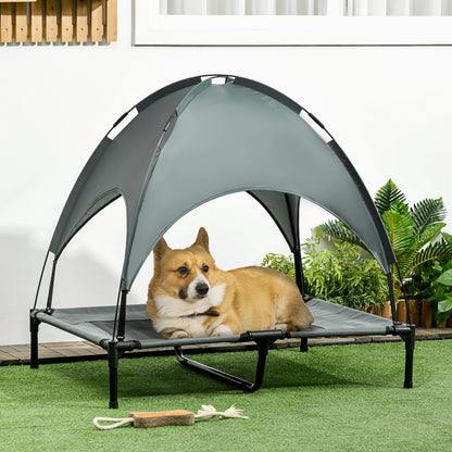 PawHut Outdoor Dog Bed with Removable Canopy, Portable Raised Dog Bed for Camping, Garden & Beach, Water-Resistant UV-Protection Mesh Pet Cot Sun Lounger, for Large Pets, 92 x 76 x 90 cm, Grey--ChewyGames-ChewyGames