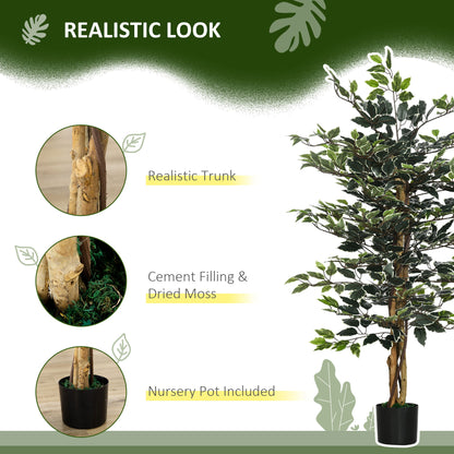 HOMCOM 4.5ft Ficus Artificial Plant with Realistic Leaves, Potted Fake Tree for Home Office Indoor Decor, Green