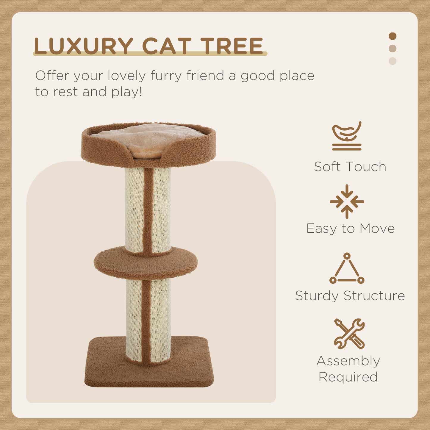PawHut 91cm Cat Tree, Cat Tower with Scratching Post, Bed, Perch, Removable Cushion for Indoor Kittens, Brown
