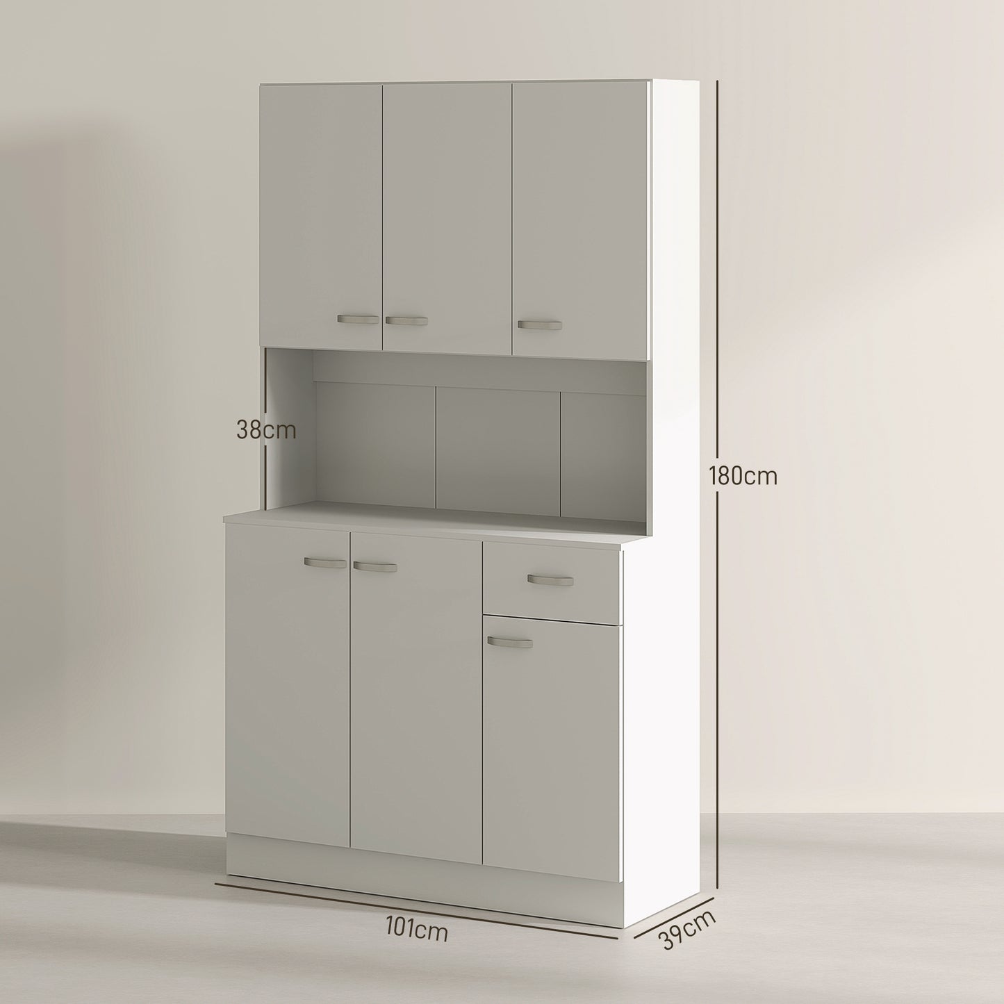 HOMCOM Freestanding Kitchen Pantry Storage Cabinet with Adjustable Shelves & Middle Worktop - White
