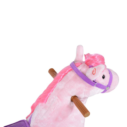 HOMCOM Plush Walking Horse Ride On Toy with Wheels and Realistic Sounds Rocking Horse for Girls Boys 2+ Years Old, 50cm Tall, Pink