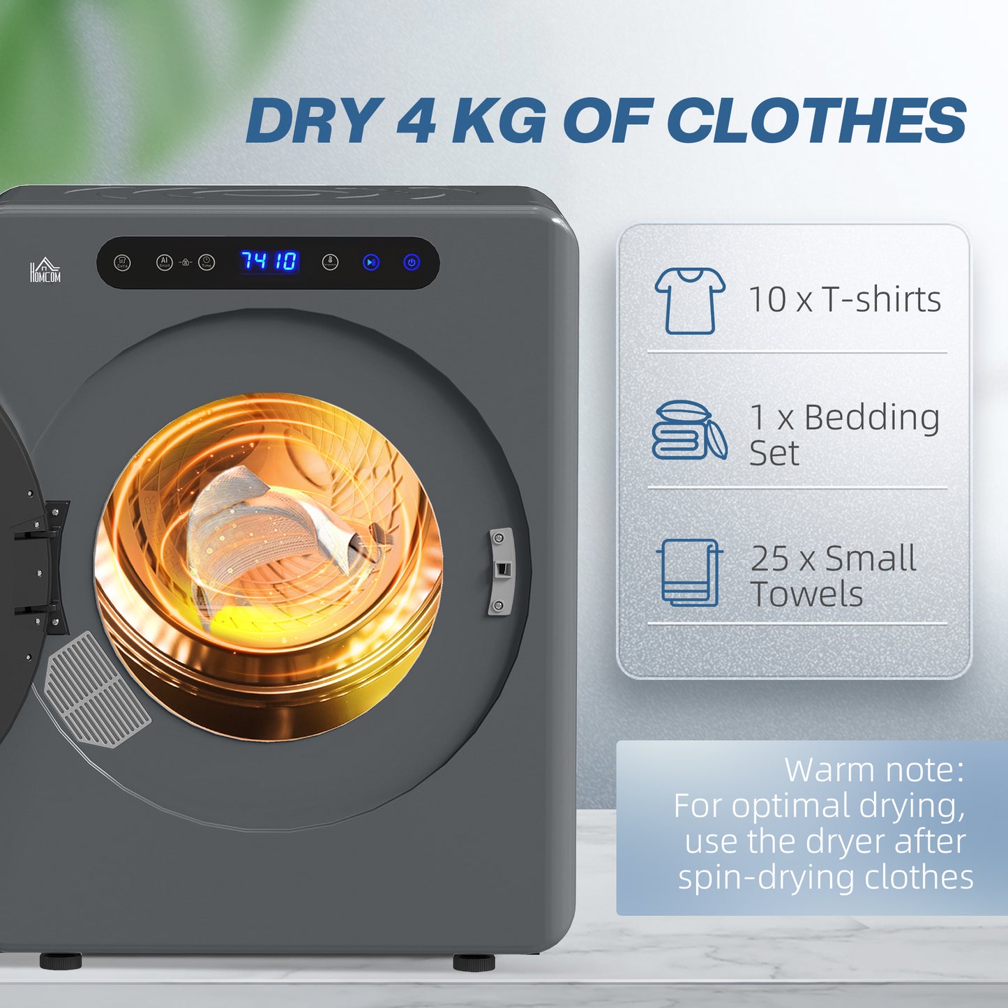 HOMCOM 4kg Compact 40-60℃  Tumble Dryer - Grey