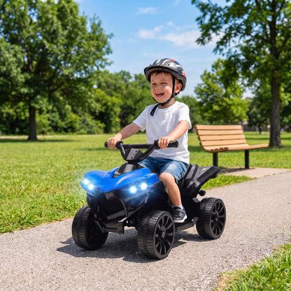 AIYAPLAY 6V Kids ATV, 4 Wheeler Electric Ride on Car with Music and LED Headlights, for Ages 18-56 Months Boys and Girls, Blue