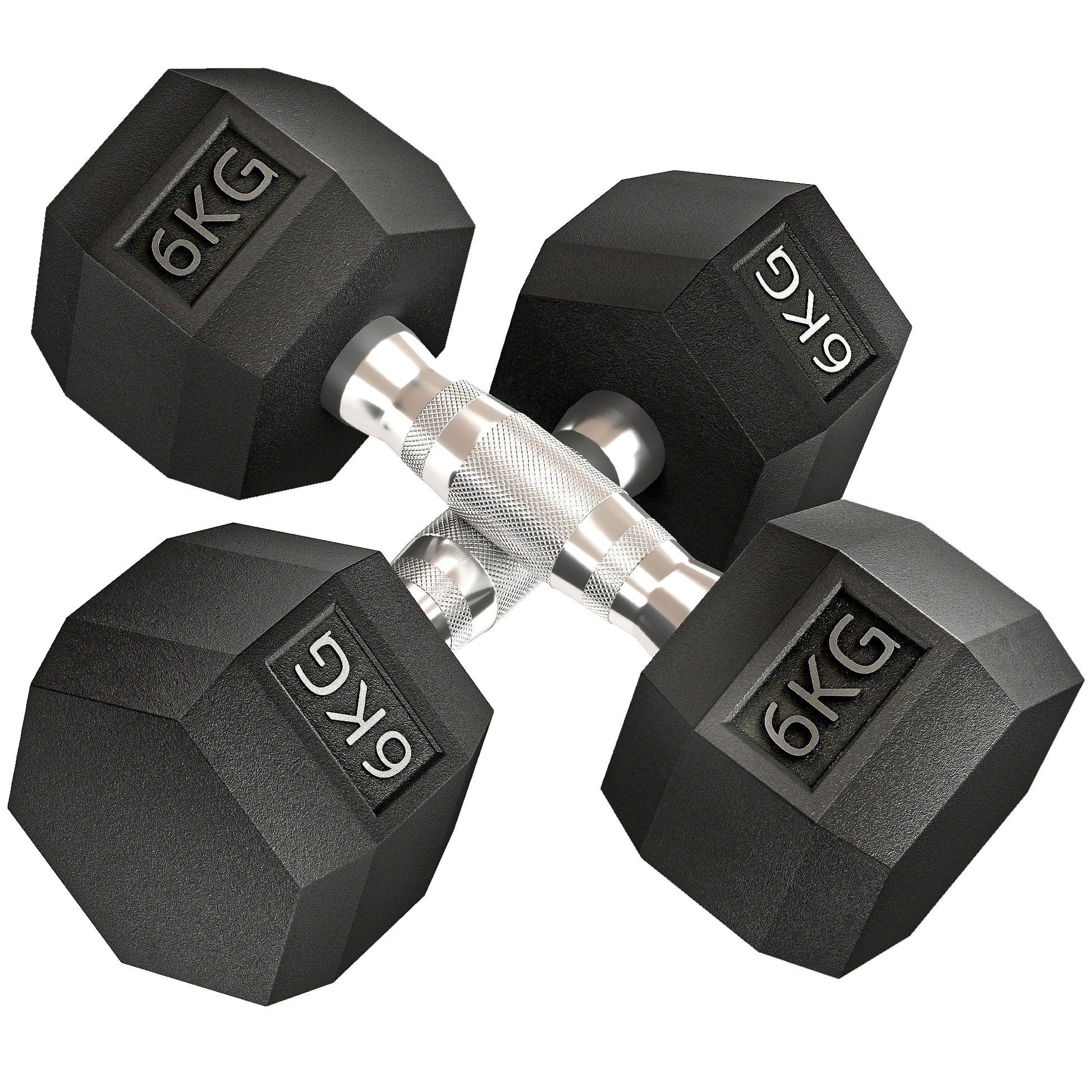 HOMCOM 2x6kg Hex Dumbbells Set Rubber Dumbbells Weight Lifting Equipment Fitness Home Gym--ChewyGames-ChewyGames