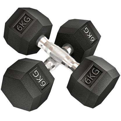 HOMCOM 2x6kg Hex Dumbbells Set Rubber Dumbbells Weight Lifting Equipment Fitness Home Gym--ChewyGames-ChewyGames