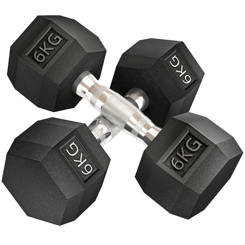 HOMCOM 2x6kg Hex Dumbbells Set Rubber Dumbbells Weight Lifting Equipment Fitness Home Gym--ChewyGames-ChewyGames