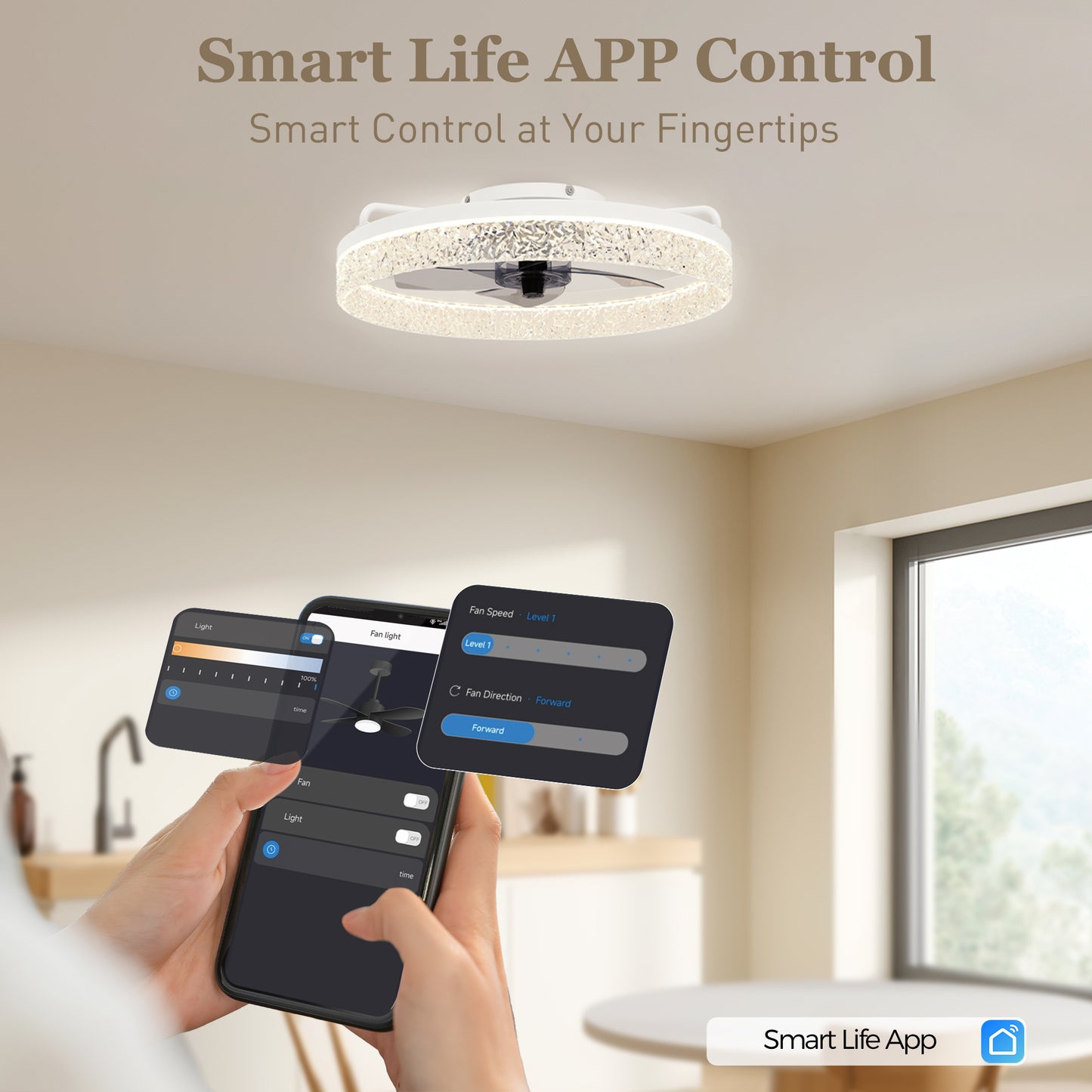 HOMCOM Ceiling Fan with Lights, Dimmable LED Mount Ceiling Fan Light with Remote App Control for Bedroom, White--ChewyGames-ChewyGames