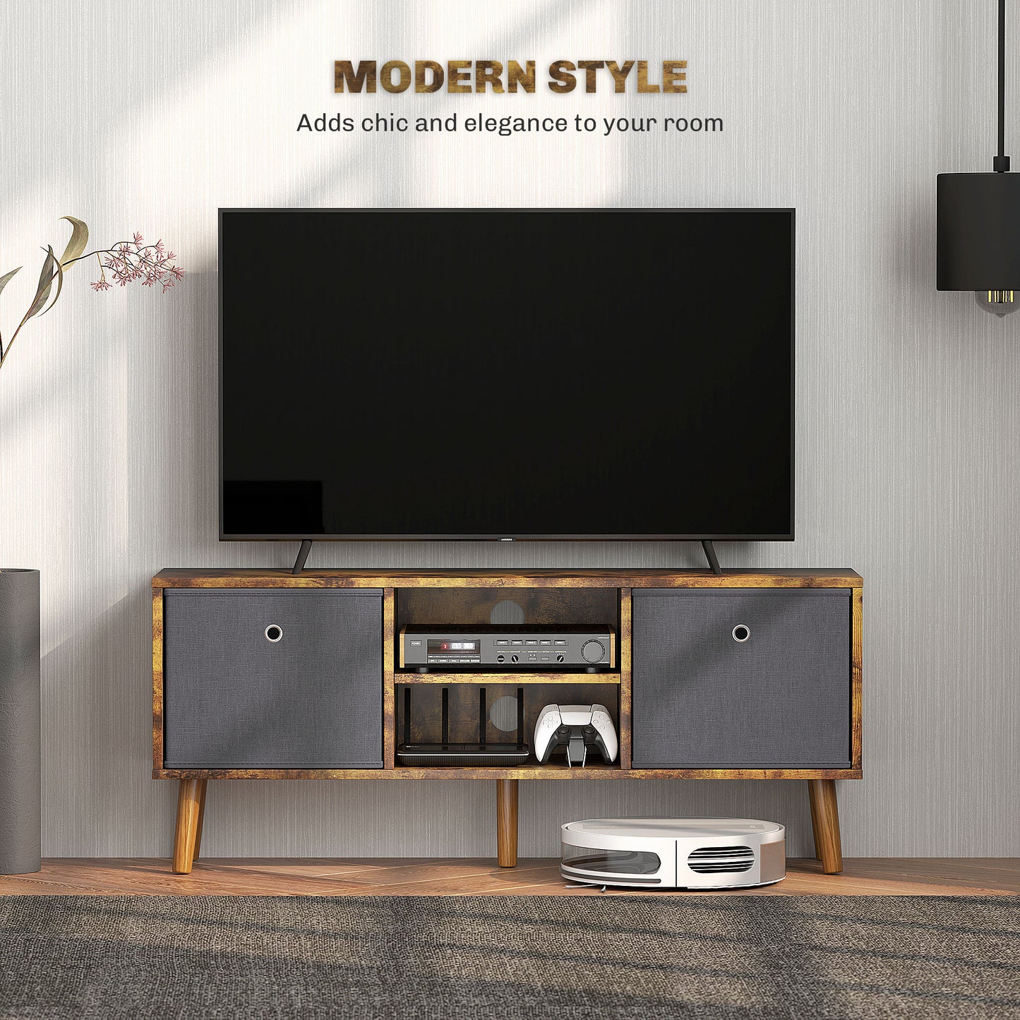 HOMCOM TV Cabinet Stand Unit for TVs up to 50'' with Foldable Drawers, Entertainment Centre for Living Room Rustic Brown--ChewyGames-ChewyGames