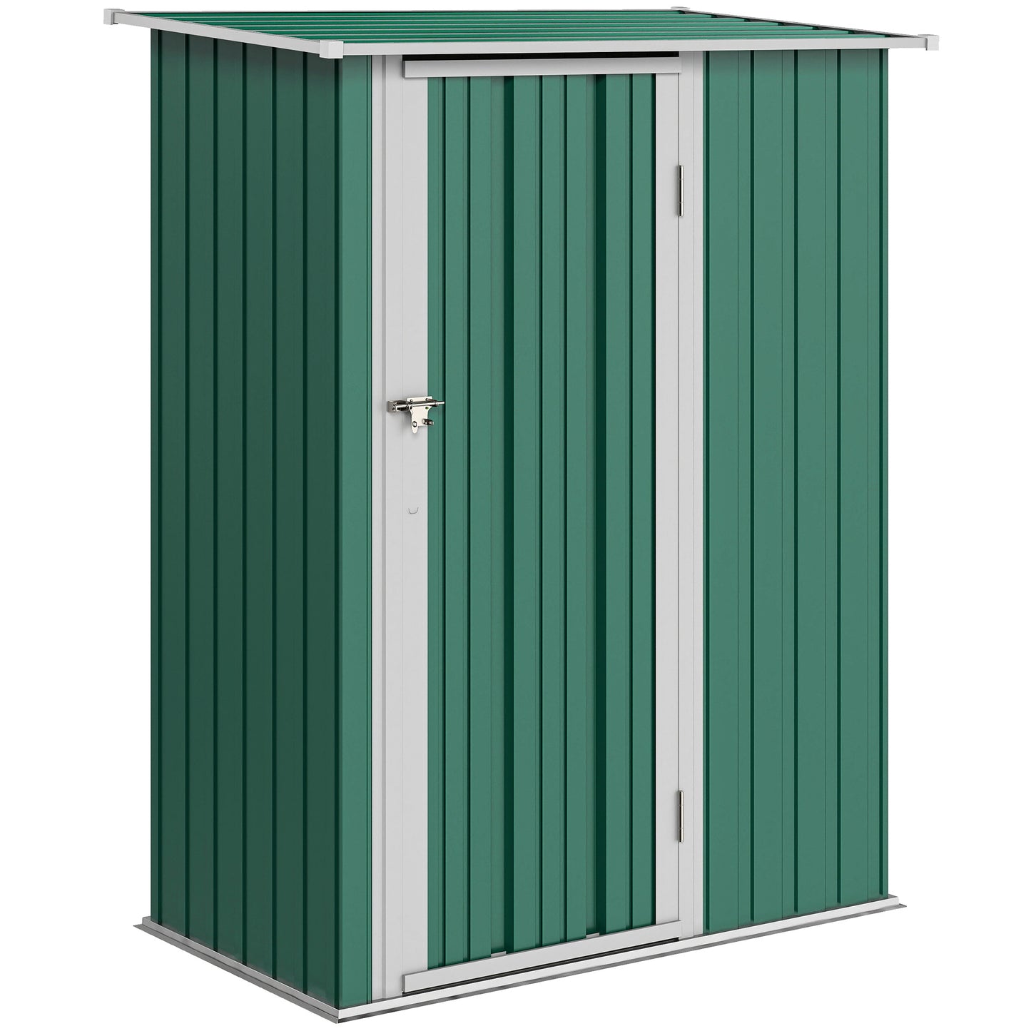 Outsunny 5ft x 3ft Garden Storage Shed, Galvanised Outdoor Metal Shed Waterproof with Sloped Roof, Lockable Door for Patio Tools, Equipment, Green
