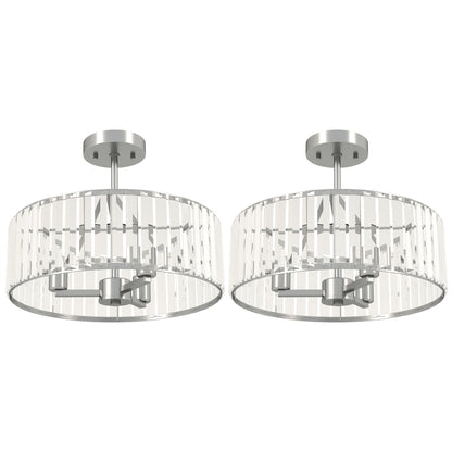 HOMCOM Crystal Ceiling Light Fixture Set of 2, Semi Flush Mount Modern Chandelier for Living Room, Bedroom and Hallway, 3-Lights with E14 Base, Silver Tone