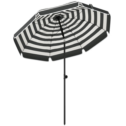 Outsunny 1.8 m Beach Umbrella Parasol with Sand Anchor, Portable 30° Tilting Patio Sun Shade with Adjustable Height, Grey/White